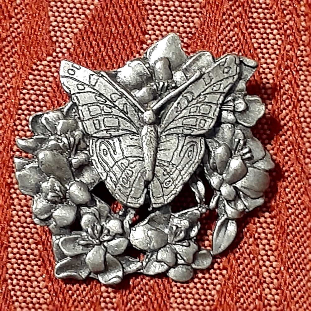 BUTTERFLY & BLOOMS Signed BIRDS & BLOOMS Pin/Brooch Pewter 1998 Limited Edition